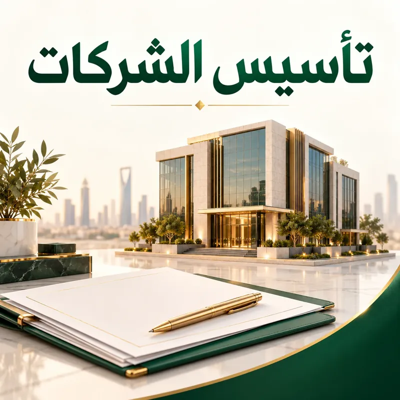 تأسيس الشركات: مبنى أعمال وملف مستندات وقلم ذهبي