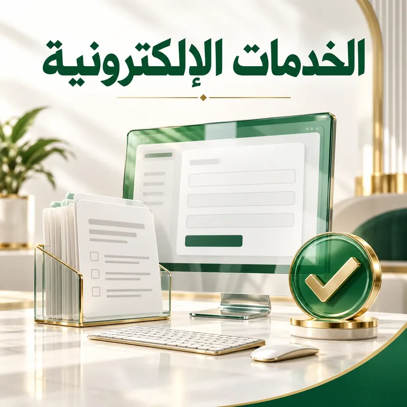 الخدمات الإلكترونية: شاشة نماذج رقمية وعلامة تحقق